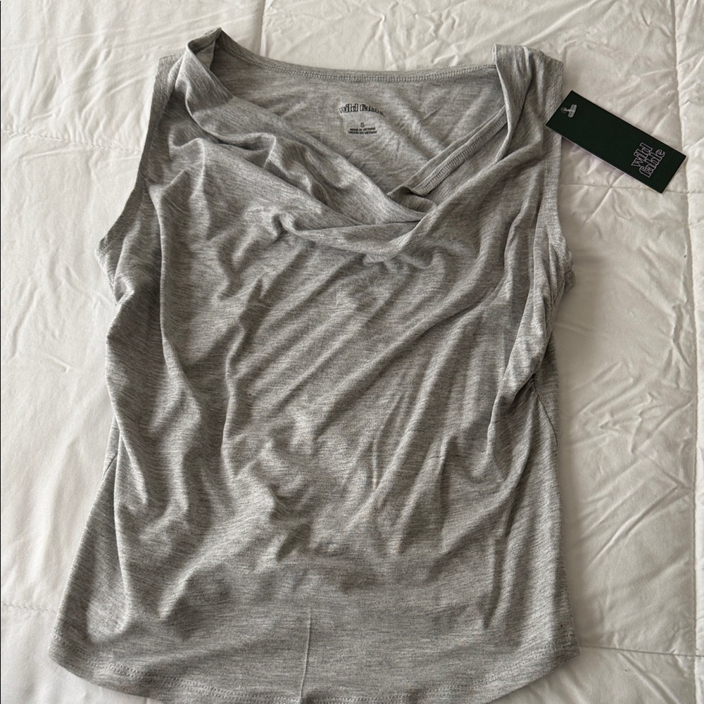 wild fable Grey Sleeveless Draped Neck Tank Top